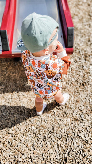 Theo & Me - Retro Peace Signs & Skateboards Sweatshirt Romper