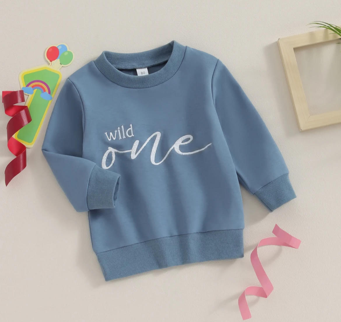 EA 12-24M X -- Wild One Kids Blue Crew Neck Sweater, Perfec