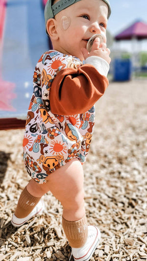 Theo & Me - Retro Peace Signs & Skateboards Sweatshirt Romper