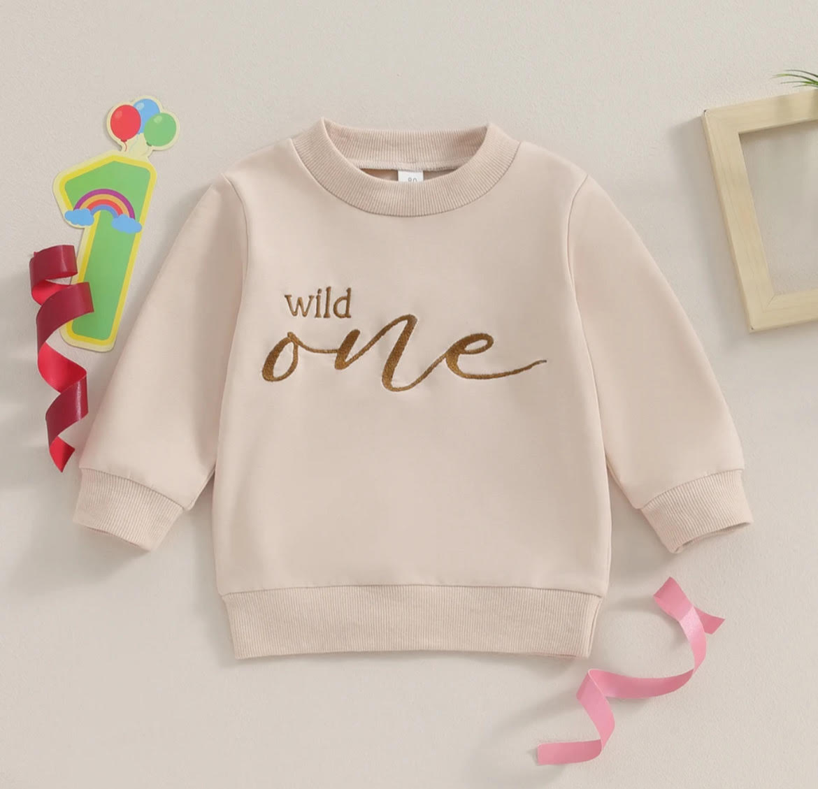 Wild One Kids Cream Crew Neck Sweater, Perfect 1st Birthday Gift, Wild Child Sweater, Baby Sweatshirt Party Outfit