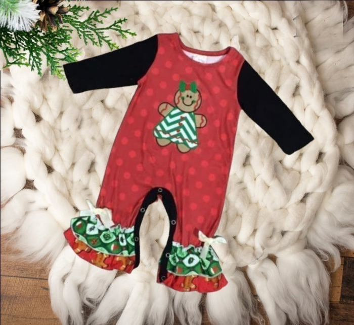 Baby & Toddler Ruffled Romper Jumpsuits - Gingerbread Red Polka Dot