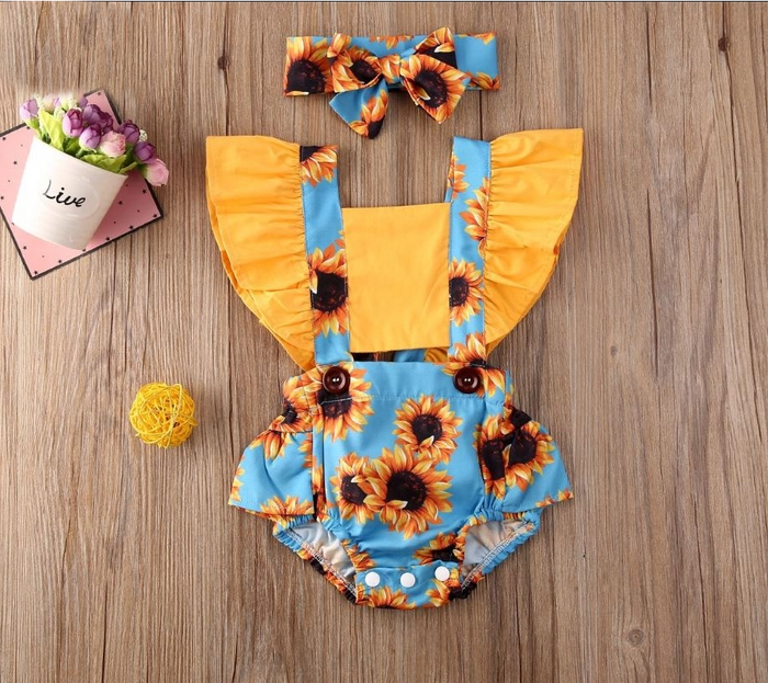 Girls Blue Sky Sunflower Peek-a-boo Romper
