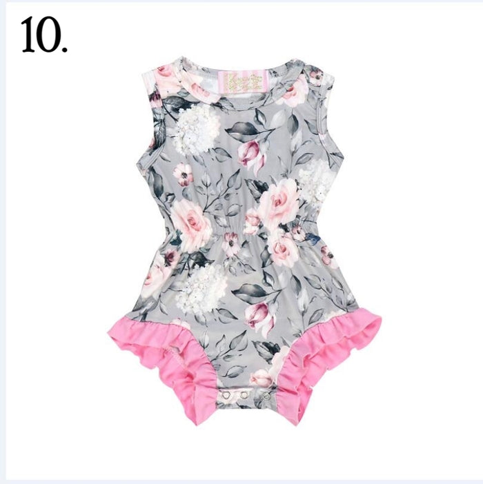 Dark Grey Floral Ruffle Leg Summer Romper