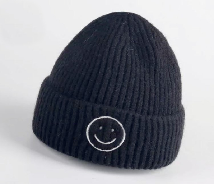 Kids Happy Face Beanies - Black