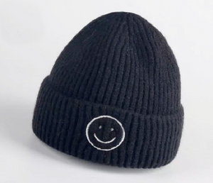 Kids Happy Face Beanies - Black