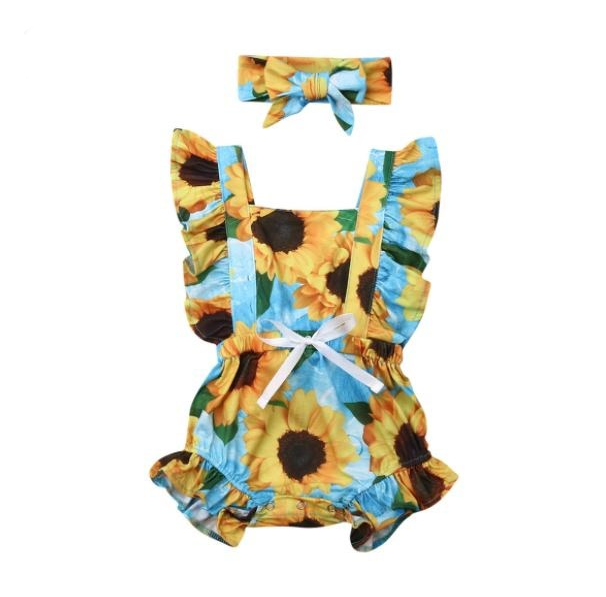 Girls Blue & Yellow Sunflowers Romper