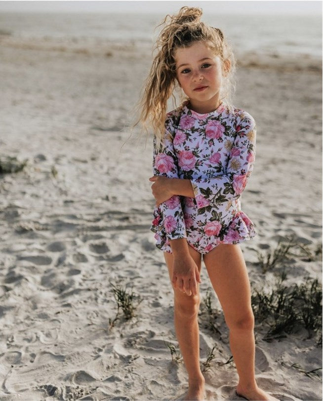 Girls Swimsuits - Floral Melody - 1 Pc Zip