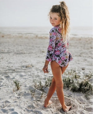 Girls Swimsuits - Floral Melody - 1 Pc Zip