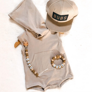 Pocket & Buttoned Rompers/Sweat Shirts - Tan Sleeveless