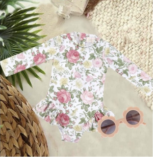 Girls Swimsuits - Floral Melody - 1 Pc Zip