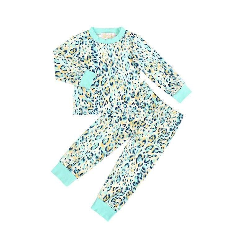 2 Pc Turquoise Leopard Pajama Set