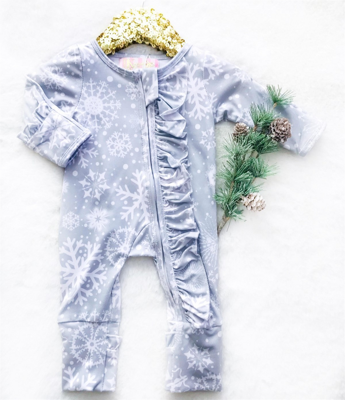 Baby Steel Green Snowflake Holiday Zipper Convertible Sleepers