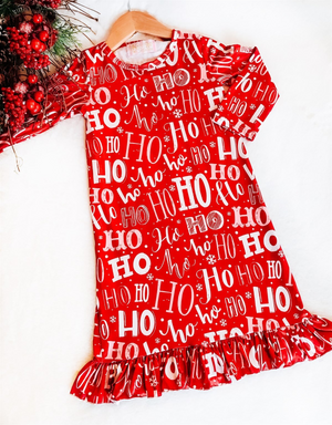 Girls Christmas Night Gowns - Red Ho Ho