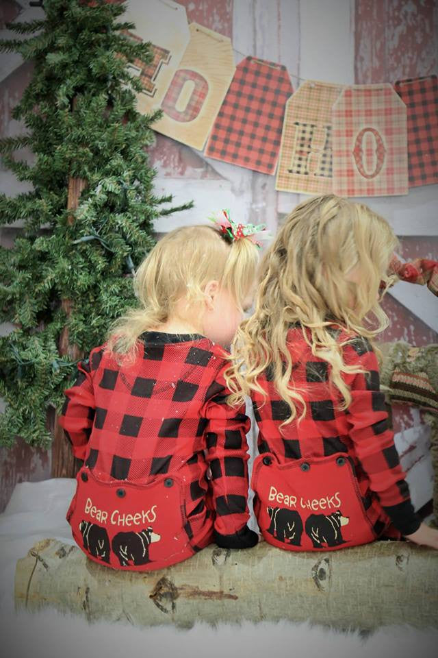 PRE ORDER - Lazy One Kids Buffalo Plaid BEAR CHEEKS Flapjack Matching Christmas Pj's - Ruffles & Bowties Bowtique - Family Jammies Holiday Matching Pajamas Christmas Family PJS