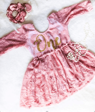 **NEW** Kryssi Kouture First Birthday Dusty Rose Skirted Romper with Rose Gold One