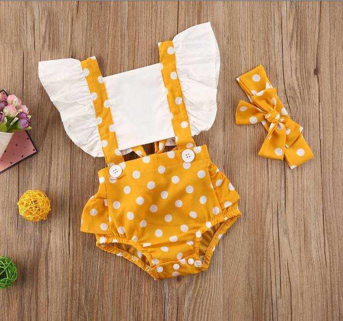 Girls Orangesicle Polka Dot Peek-a-boo Romper