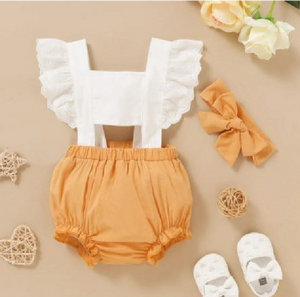 Girls White Lace & Orangcicle Romper