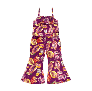 Fall Leaf Button Front Tie-Waist Jumpsuit