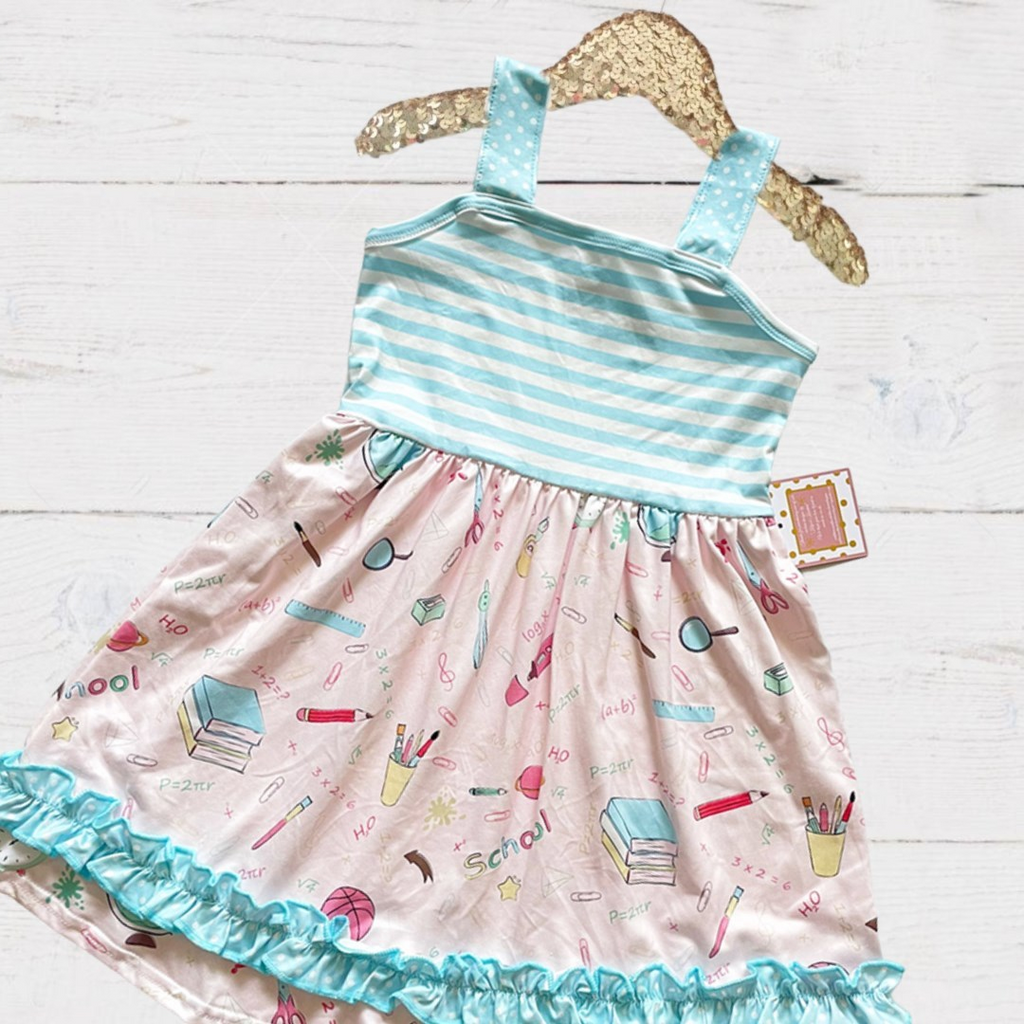 Girls Turquoise Stripe Tank - Pink School Dress