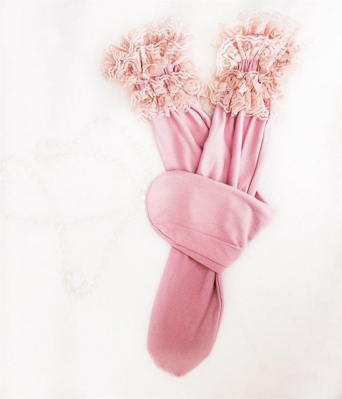 Girls Ruffle Knee Highs - Dusty Rose Lace