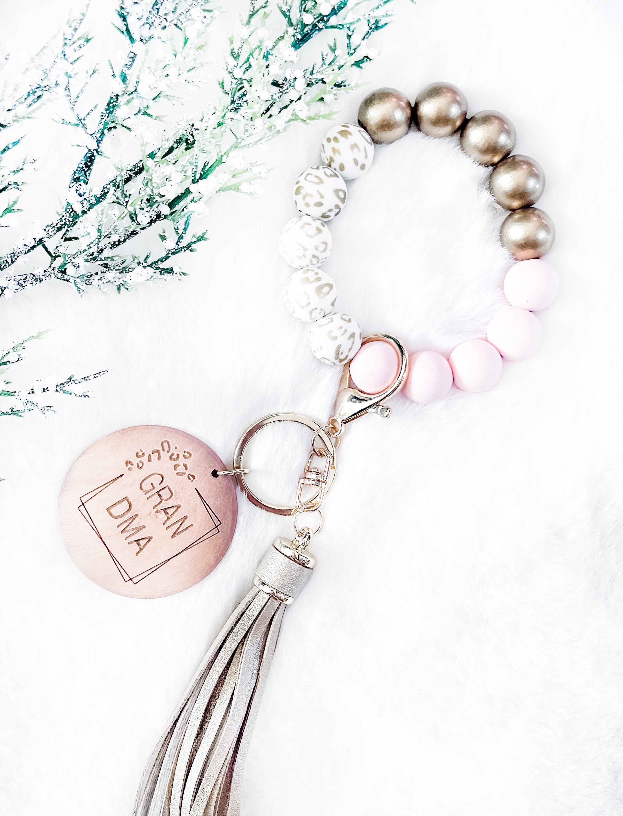 Trending Rose & White Leopard Bracelet Key Chain - Grandma