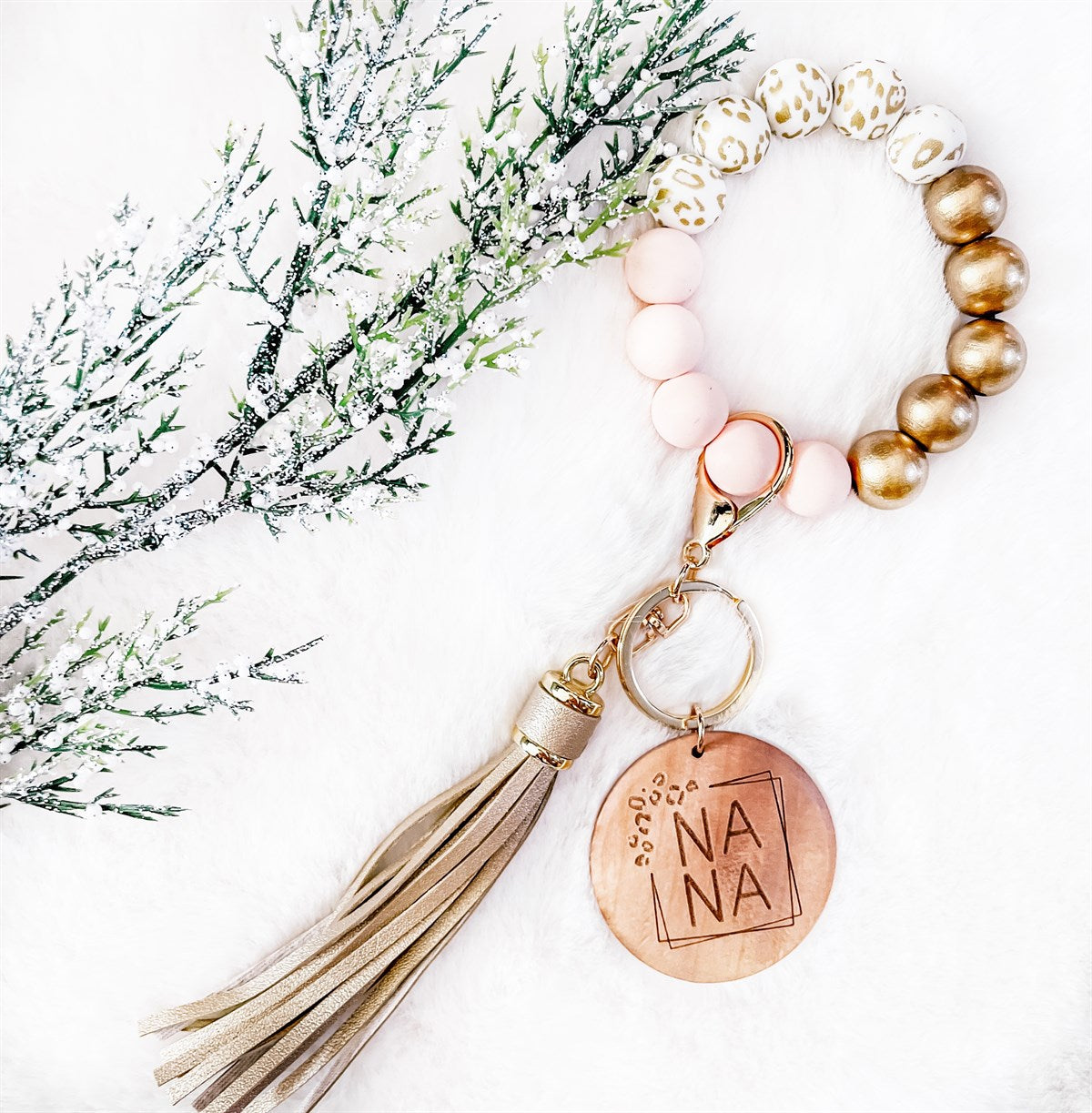 Trending Rose & White Leopard Bracelet Key Chain - Nana