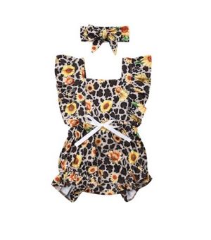 Girls Leopard Sunflowers Romper