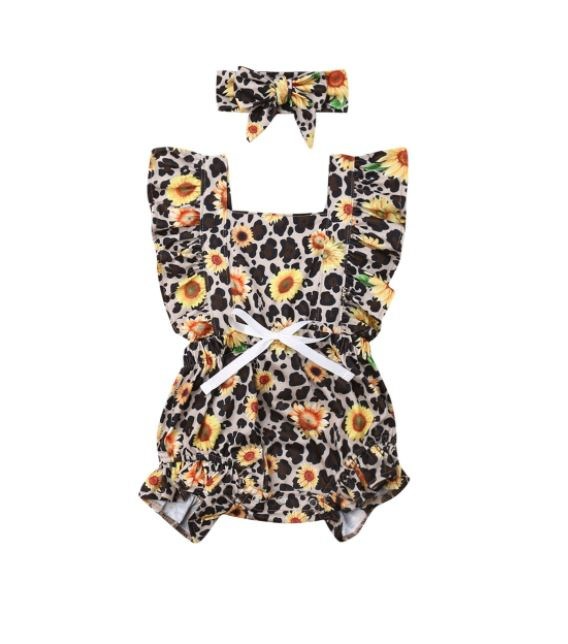 Girls Leopard Sunflowers Romper