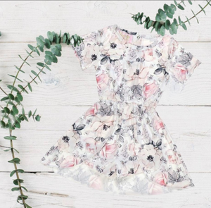 Girls Light Grey Floral - Skort Romper