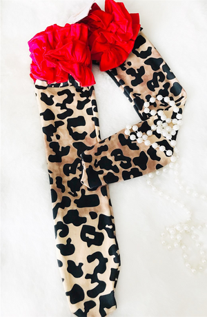 Girls Ruffle Knee Highs - Red Ruffle Leopard