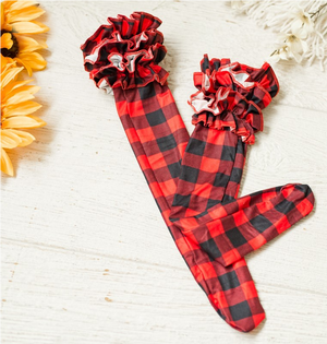 Girls Ruffle Knee Highs - Full Buffalo Plaid
