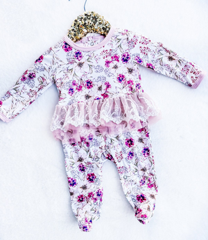Kryssi Kouture Sienna Tutu Jumpsuit - Mauve Doodle Floral Tutu