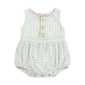 Girls Light Green Stripes & Buttons Romper