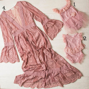 Mommy & Me - Ladies Dusty Rose Long Lace Duster Cardigan