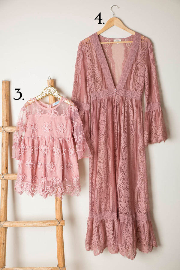 Mommy & Me - Ladies Dusty Rose Long Lace Duster Cardigan