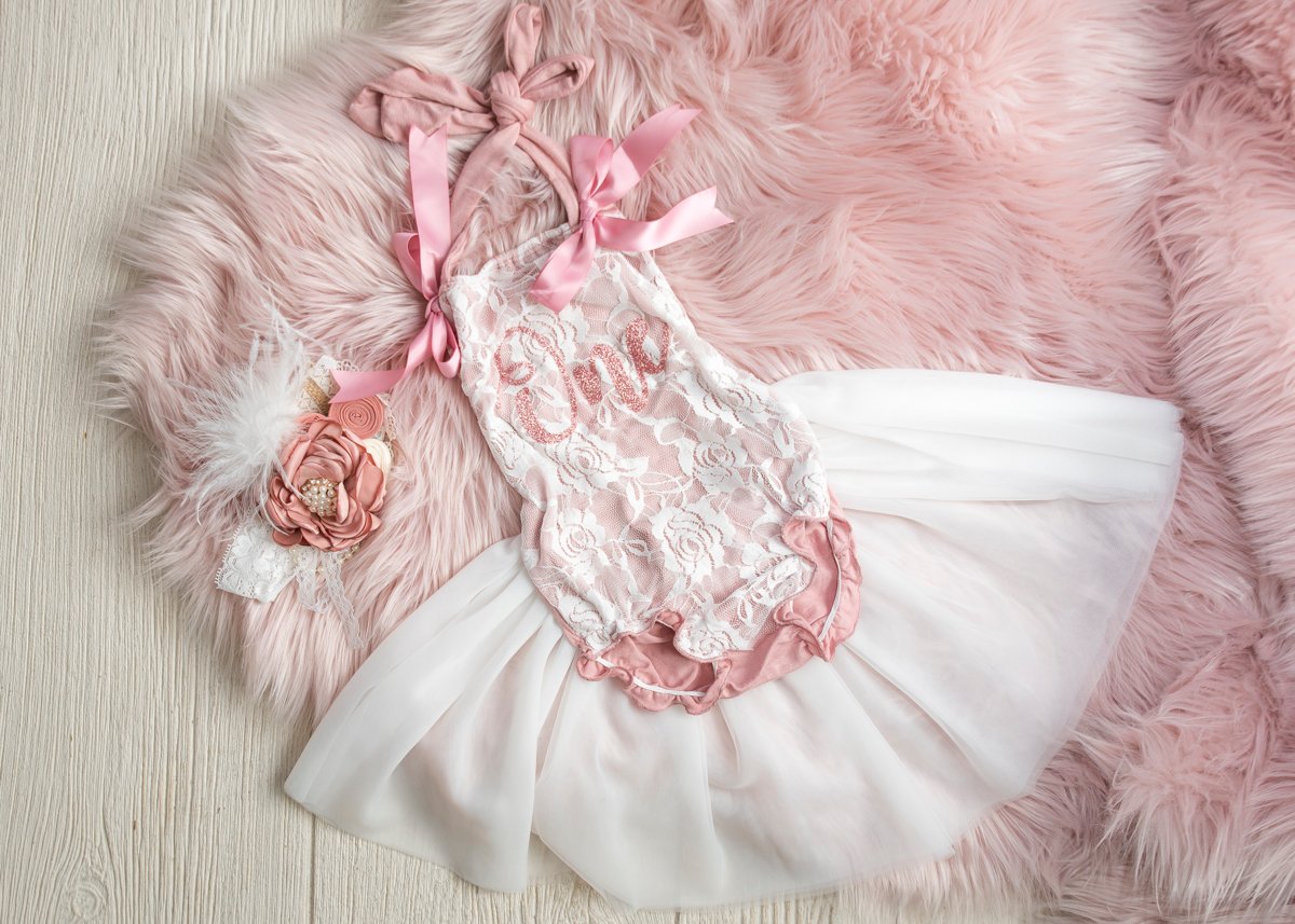 $20.00 EA - 12-24M X 2 -- BEST SELLER  - Birthday Vintage Rose & Lace Tutu Romper
