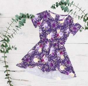 Dark Purple Floral Skirted Romper