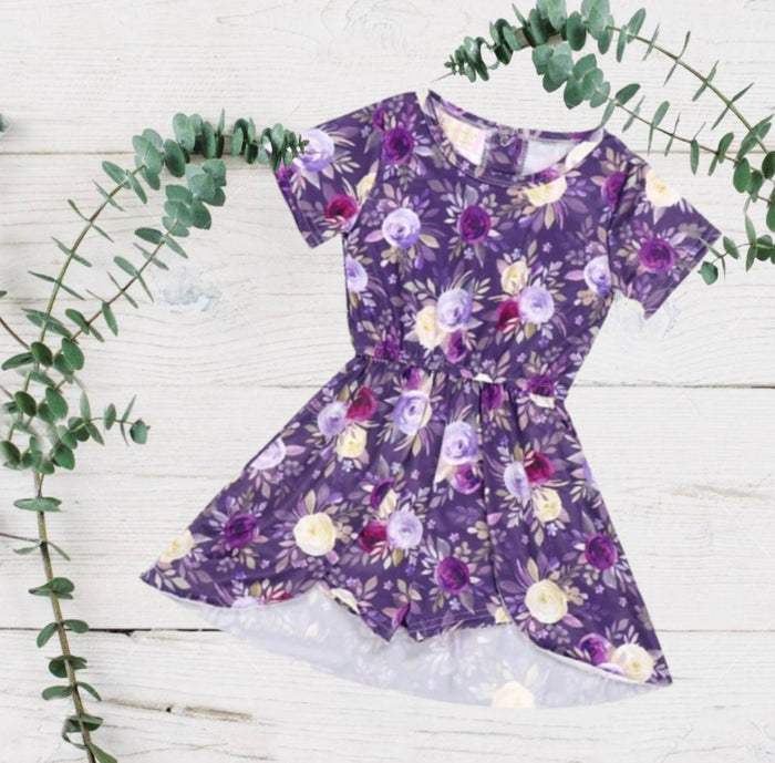 Dark Purple Floral Skirted Romper