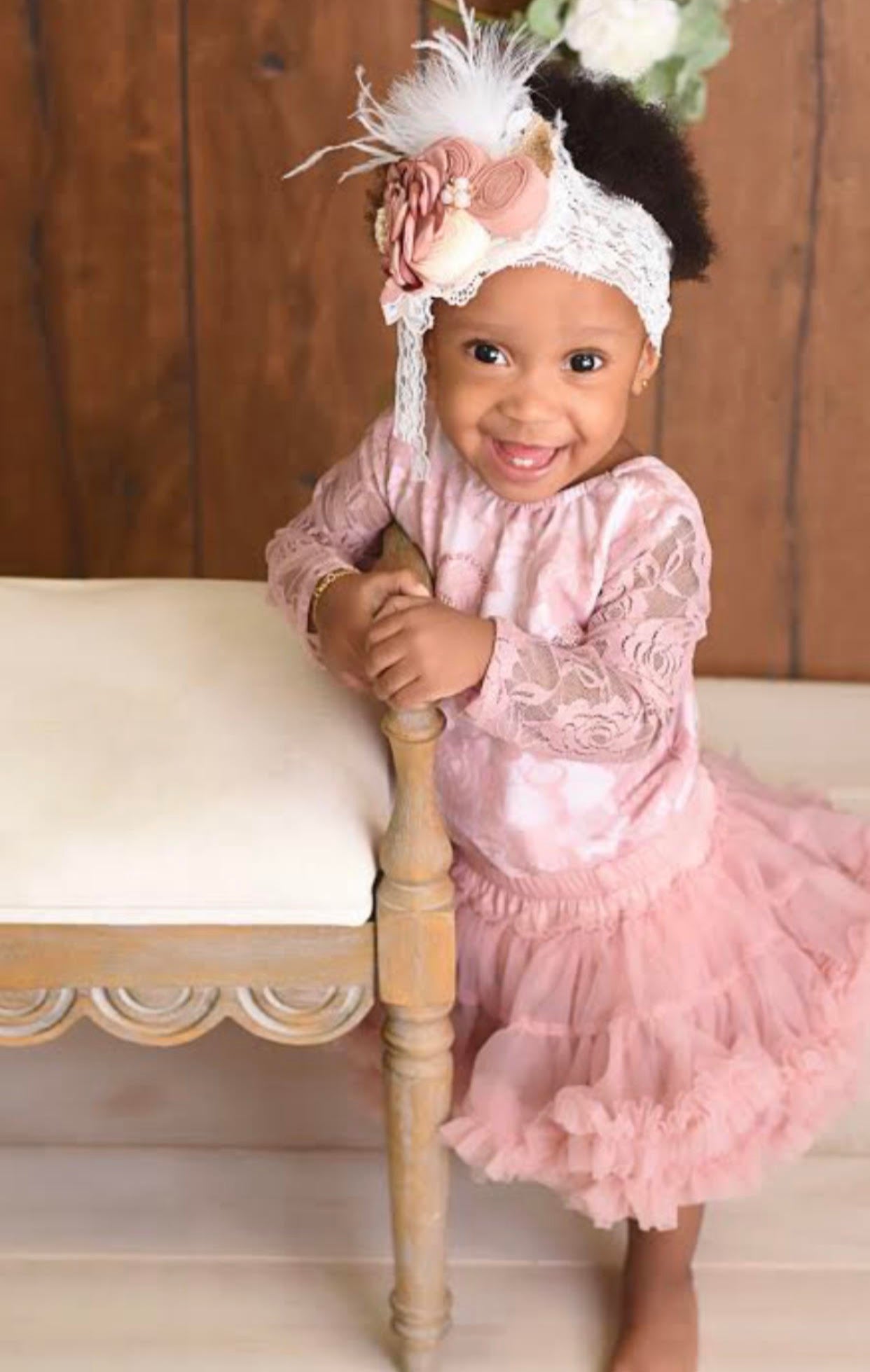 Kryssi Kouture First Birthday Dusty Rose Long Sleeve Lace Leo Sets with Rose Gold One