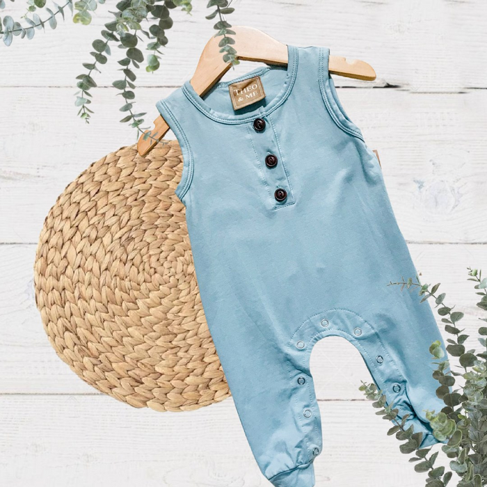 Theo & Me Country Blue Button Romper