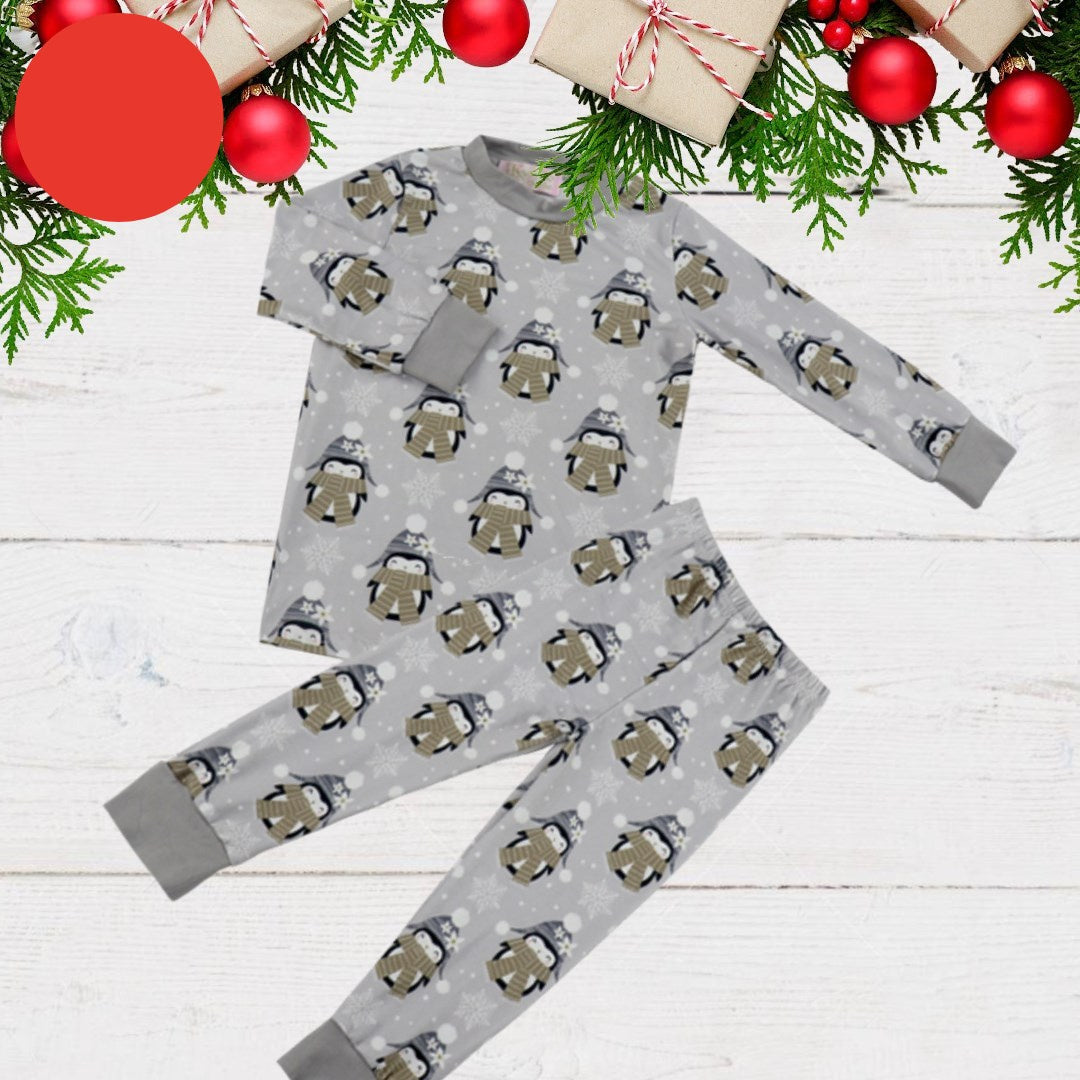 Kids 2 Pc Pajamas - Grey Chilly Penguin