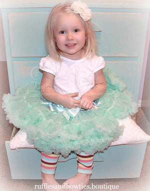 Girls First Birthday Aqua Petti Skirt With Built In Diaper Cover - Ruffles & Bowties Bowtique 