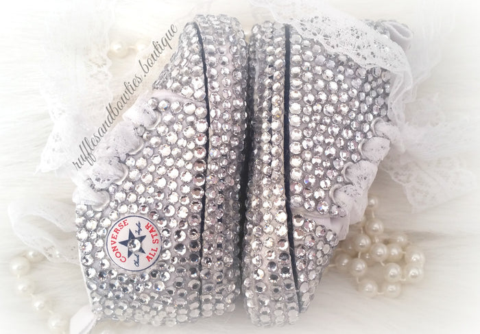 Baby Girl 100% Crystal Shoes with Accents Lace Laces - Christening Shoes