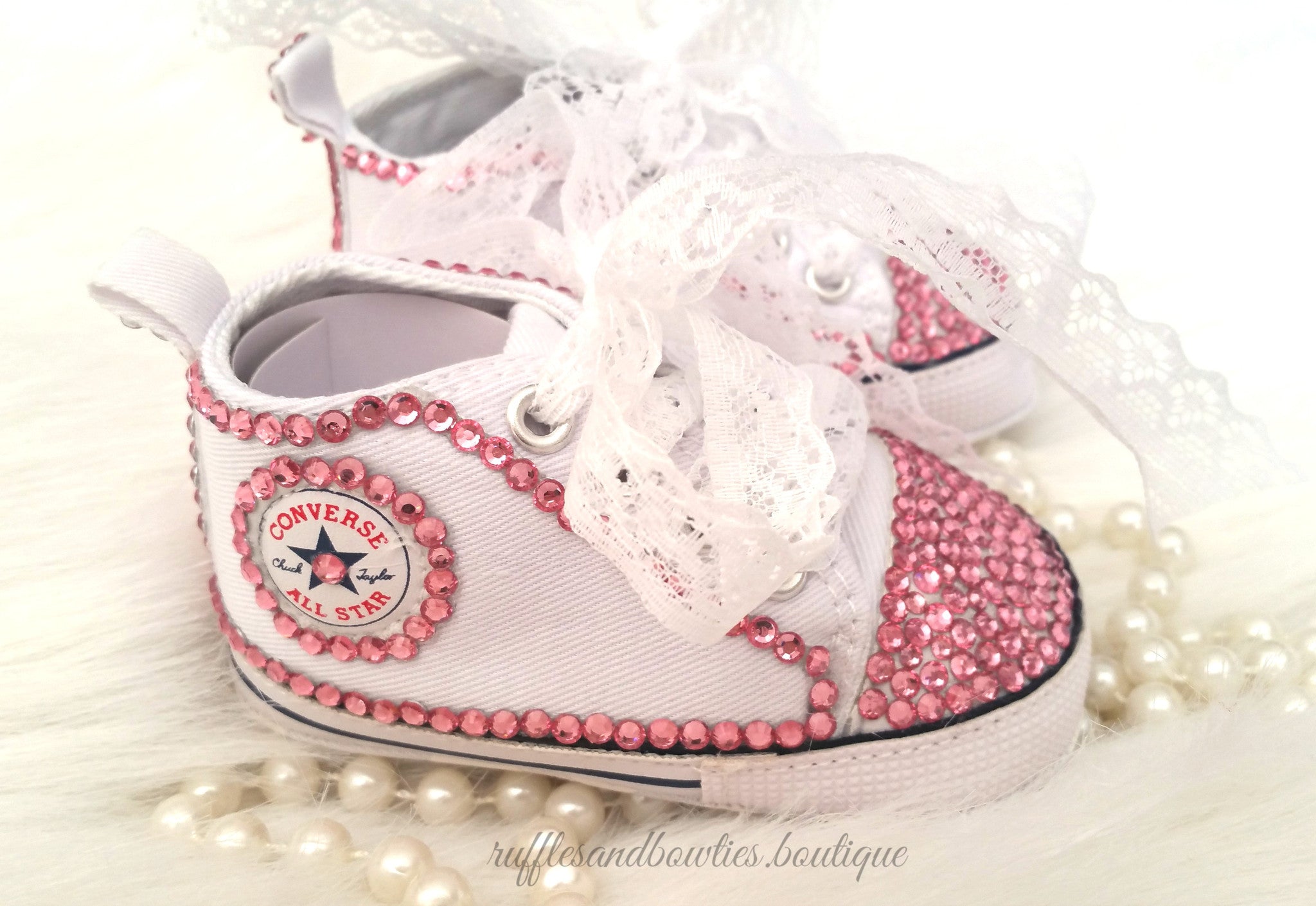 Baby Girl Crystal Shoes - White & Pink Crystal Baby Converse High Tops
