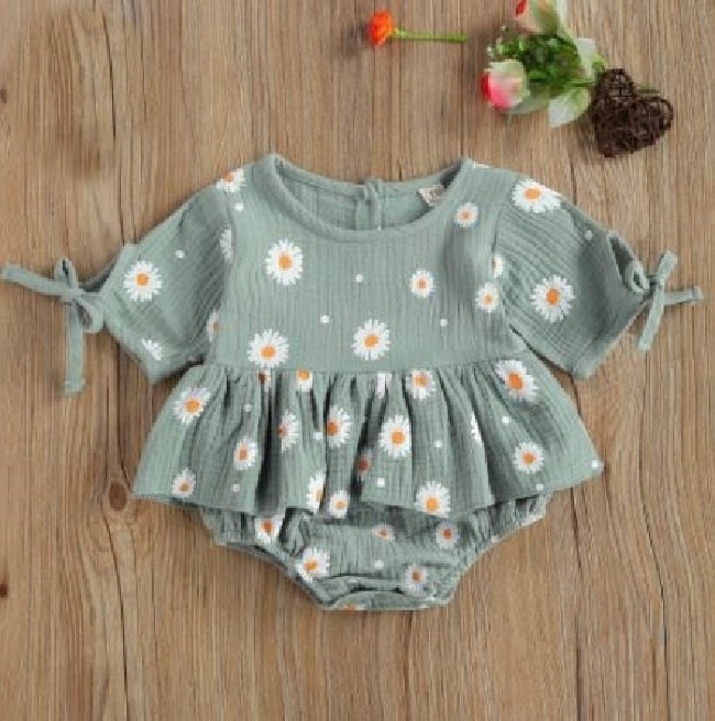 Girls Green Daisy Skirted Romper