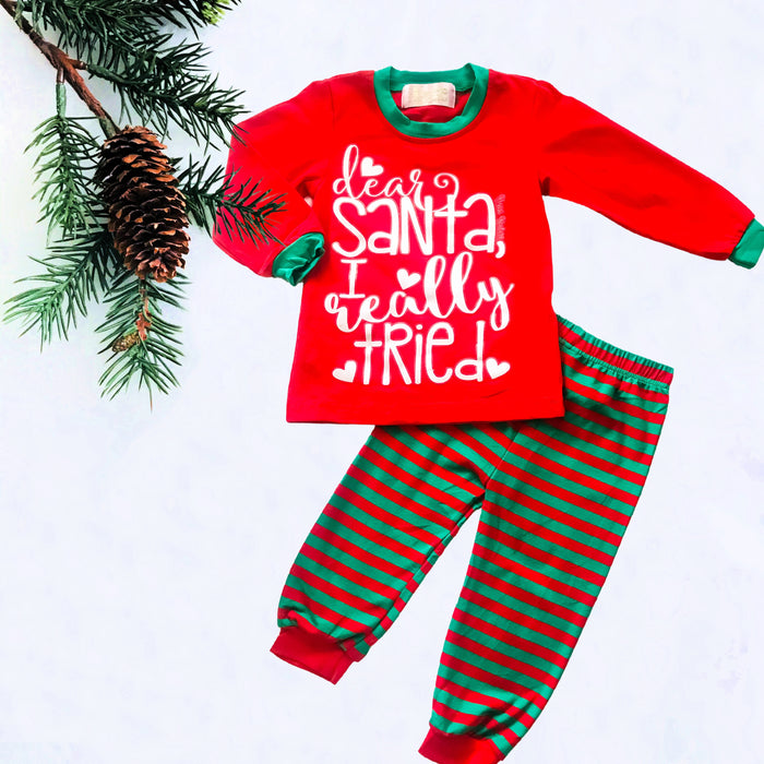 Dear Santa I Tried Kids Christmas Pajamas - More Arriving In Nov