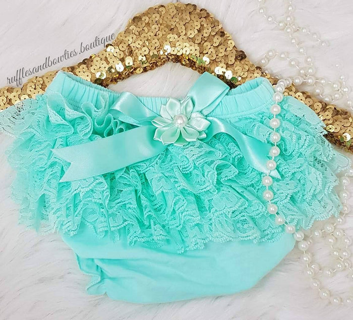 Aqua Lace Diaper Covers with Bow