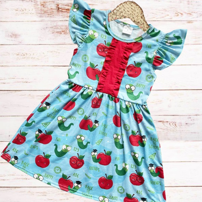 Girls Blue Apple & Worm Dress