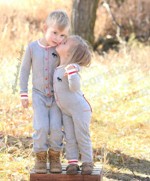 Sister & Brother Matching Holiday Christmas Buffalo Plaid Onesie Flap Jacks 