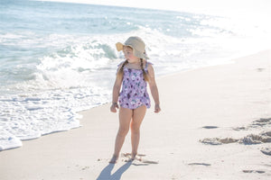 Girls Swimsuits - Purple Peony - 1 Pc Accordian